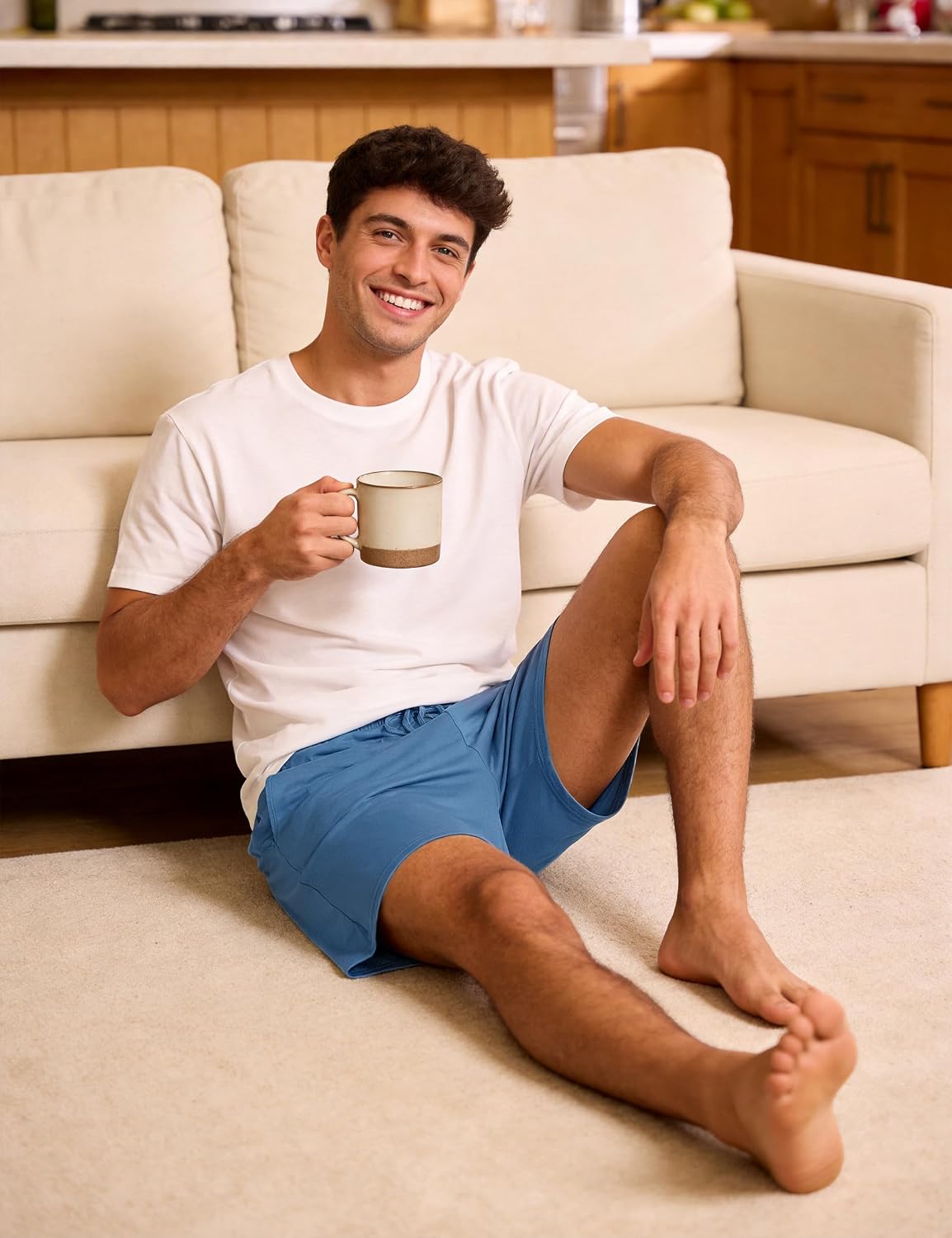 Detalle 2 de Bresdk short de pyjama court homme en coton avec élasthanne (pour la détente et l’été)