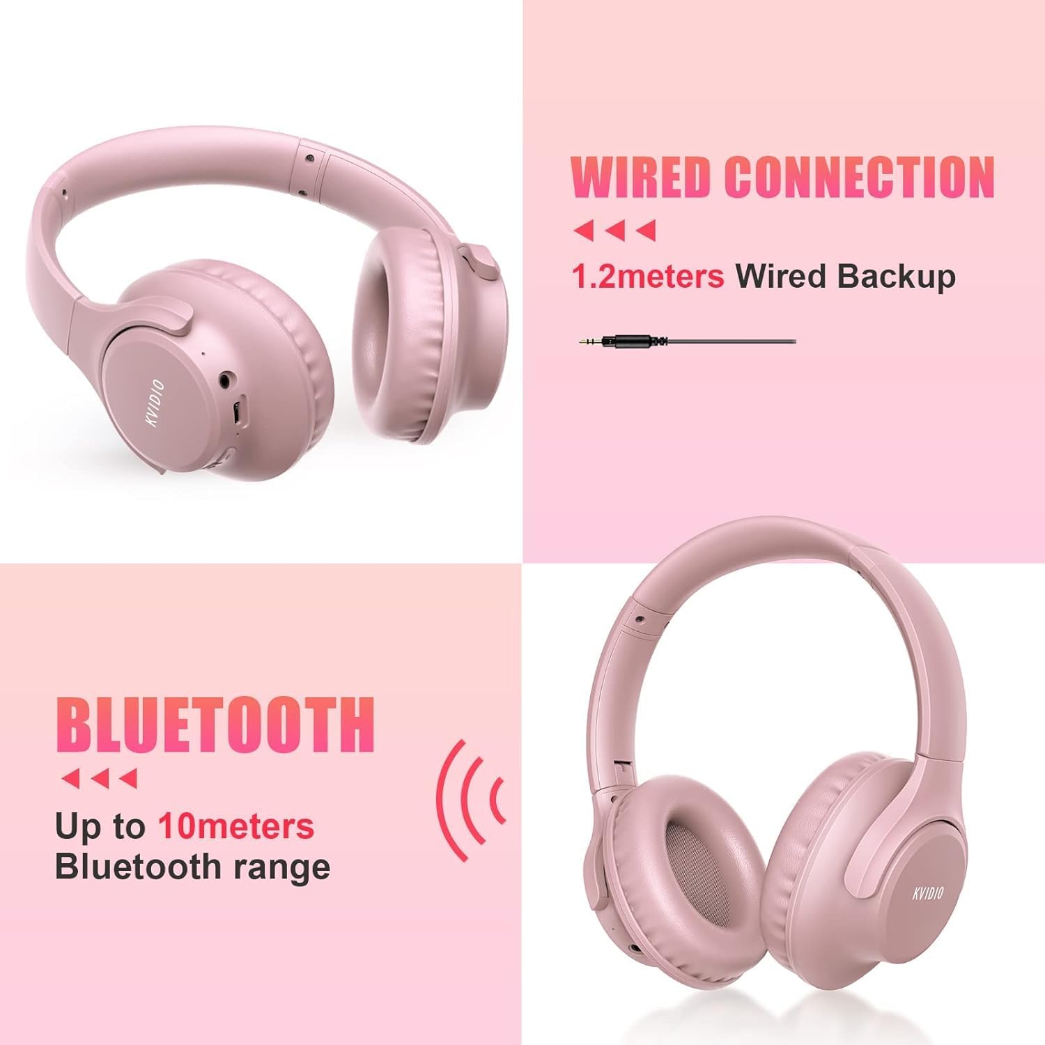 Thumbnail 6 de KVIDIO Bluetooth Headphones Over Ear: 65 Hours of Playtime, Foldable & Light with Bass-Driven Sound