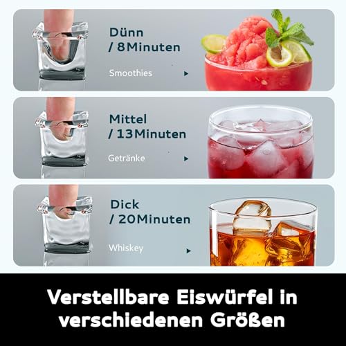 Detalle 2 de EUHOMY Eiswürfelmaschine für die Arbeitsplatte – 15 kg Kapazität, 2 L Wassertank, 16 Eiswürfel in 13 Min