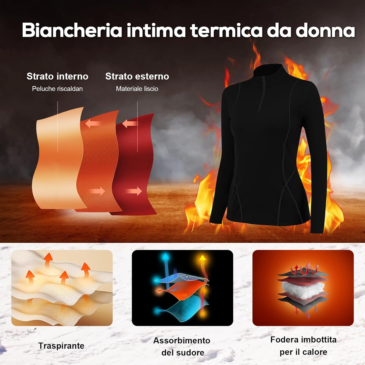 Detalle de Fengzio Intimo termico donna set sci e palestra