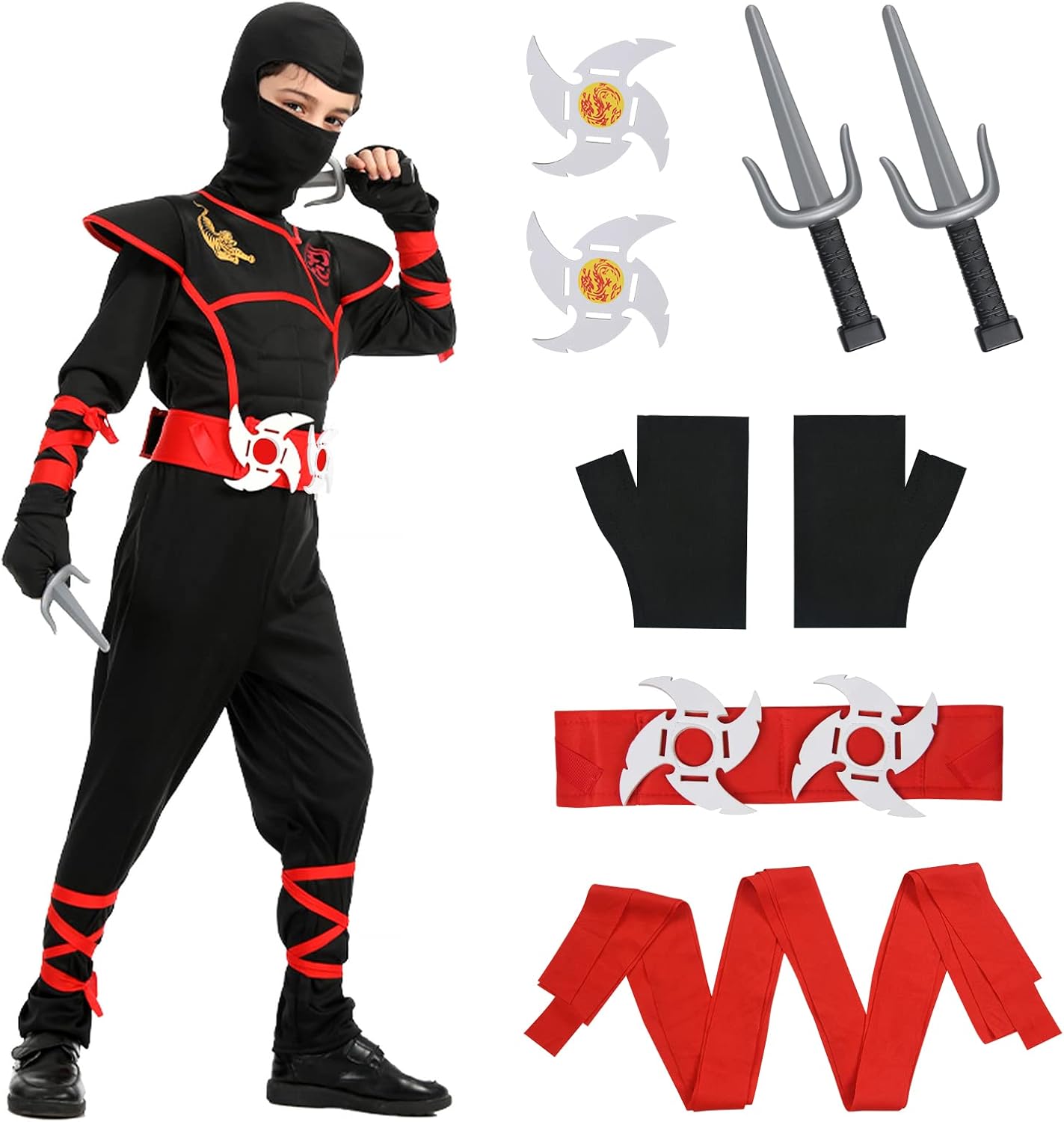 Detalle de Aomig Ninja Kinderkostüm-Set 13-teilig – Verkleidung für Jungen und Mädchen