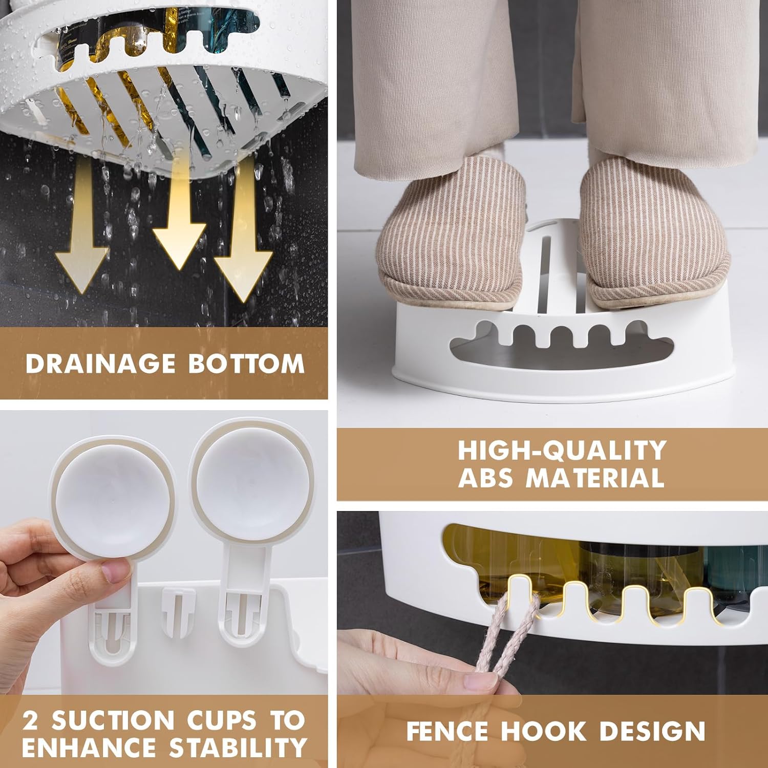 Detalle 2 de LEVERLOC Corner Suction Shower Caddy: No-Drill, Rust-Free Corner Shelf