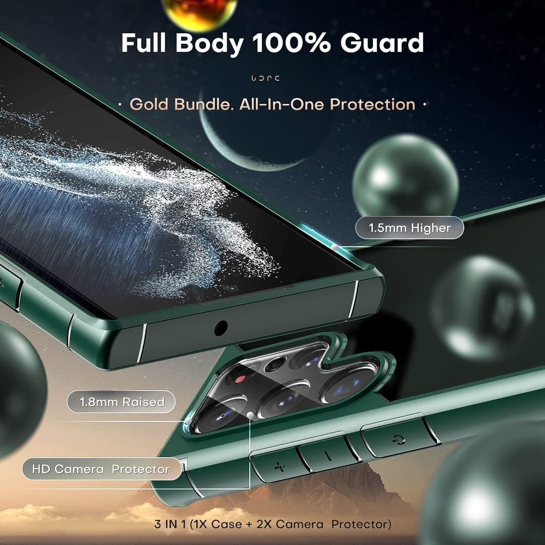 Thumbnail 2 de TOCOL 1+2 Pack Designed for Samsung Galaxy S22 Ultra Case – Green with 2× Camera Lens Protectors