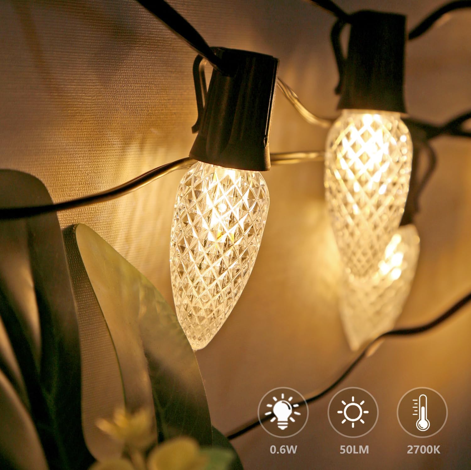 Detalle de Austin Coast C9 LED Christmas Bulbs, 100-Pack, 2700K Warm White, E17 Base