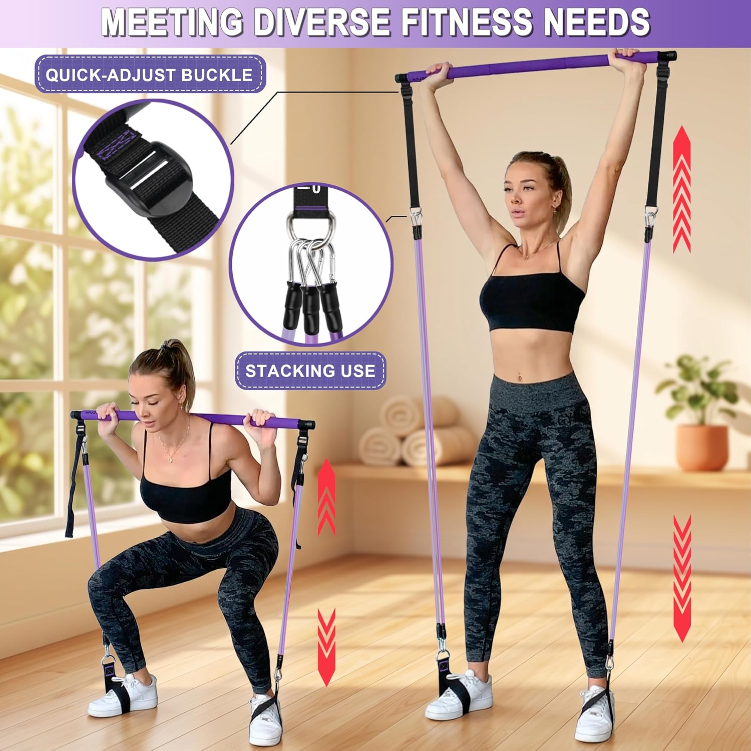 Thumbnail 3 de Goocrun PLTB-Gradient Purple-01 Pilates-stang met verstelbare weerstandsbanden