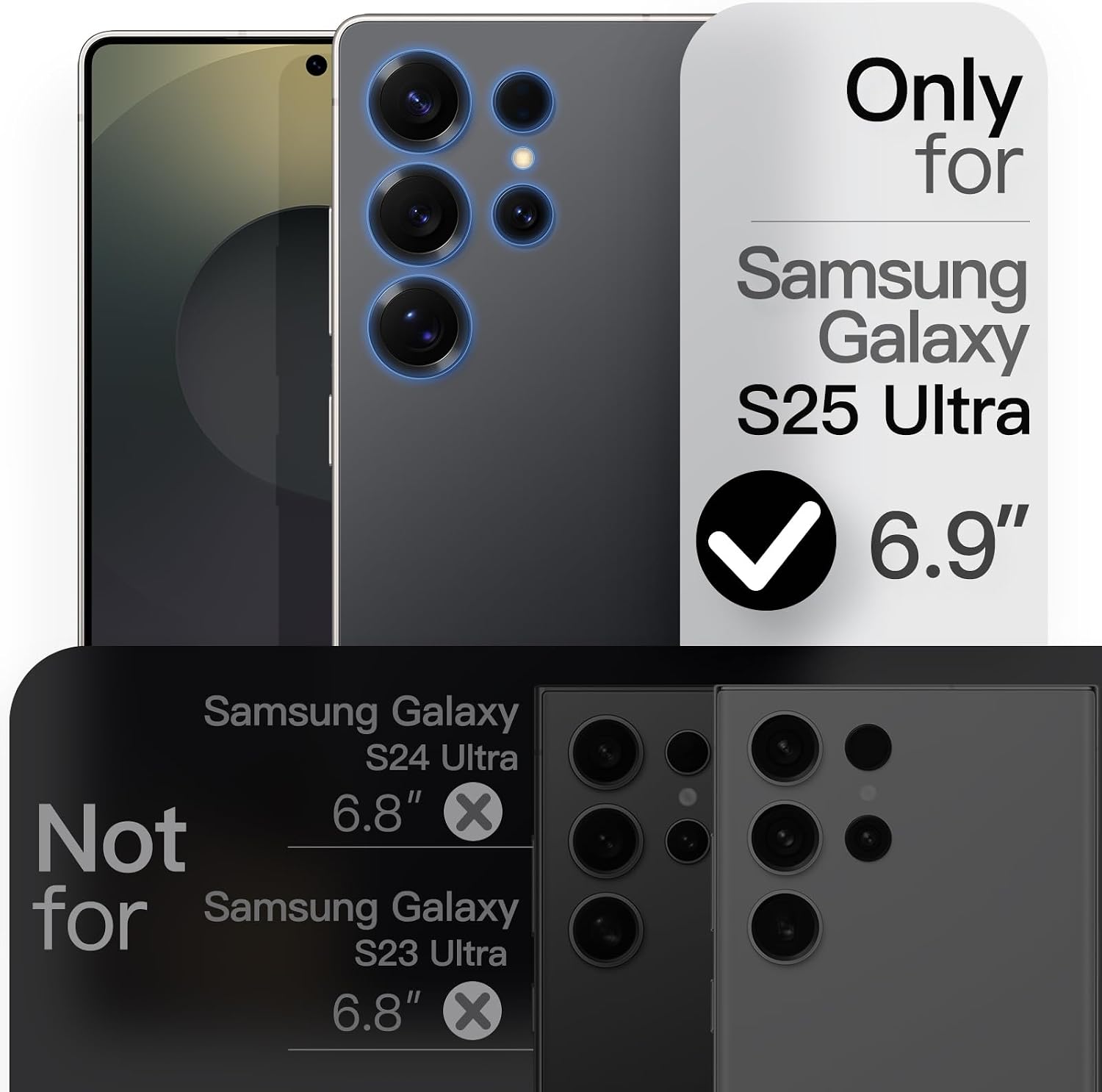 Detalle 2 de JETech tunt skal för Samsung Galaxy S25 Ultra, matt Titanium Black med kameralinsskydd
