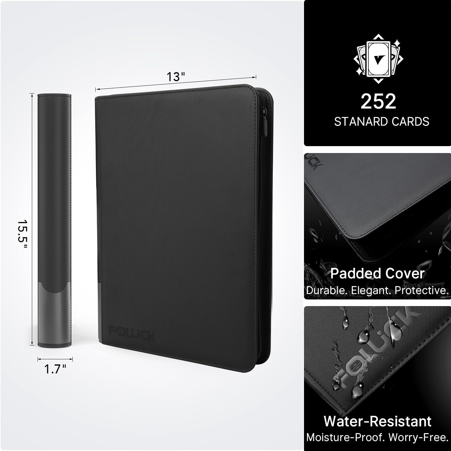 Detalle de Foluck 9 Pocket Top Loader Binder: Protective 252-Card Organizer with 100 Top Loaders & 100 Sleeves
