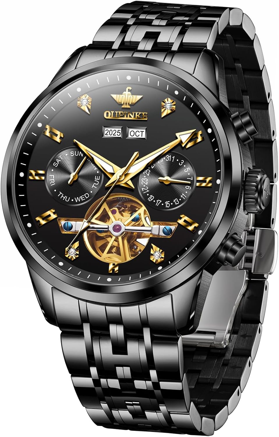 Detalle de OLEVS Montre Homme Quartz Index Diamants Acier Inoxydable Étanche Lumineuse Date – Luxe pratique