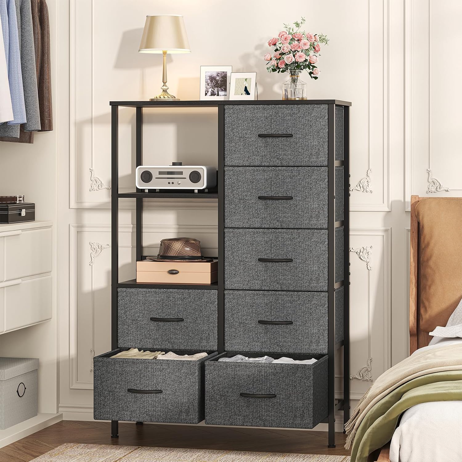 Thumbnail 1 de GoaHi Fabric Chest of Drawers in Deep Grey — 7 Drawers with 3-Shelf Storage