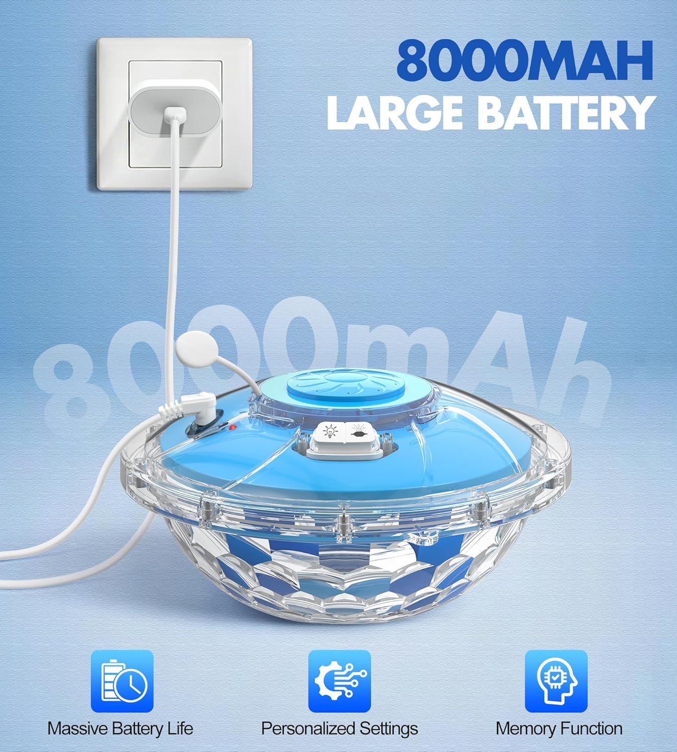 Detalle 2 de LanBlu Fontaine Flottantepour Piscine avec Spectacle Lumineux et Ancre – 8000 mAh, 130 cm de jet