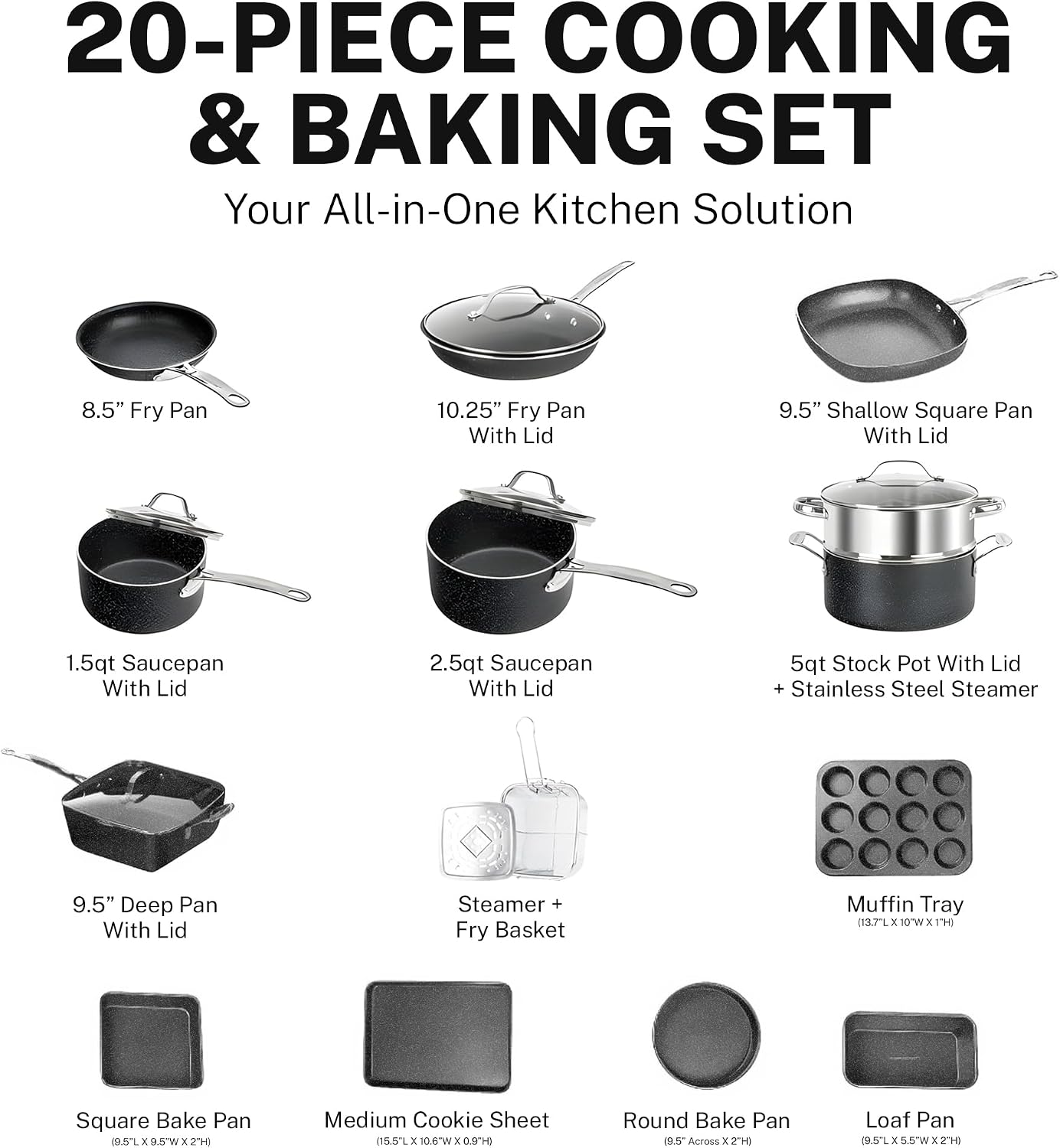 Detalle 2 de Granitestone 20 Pc Pots and Pans Set: Diamond Infused Nonstick Kitchen Solution