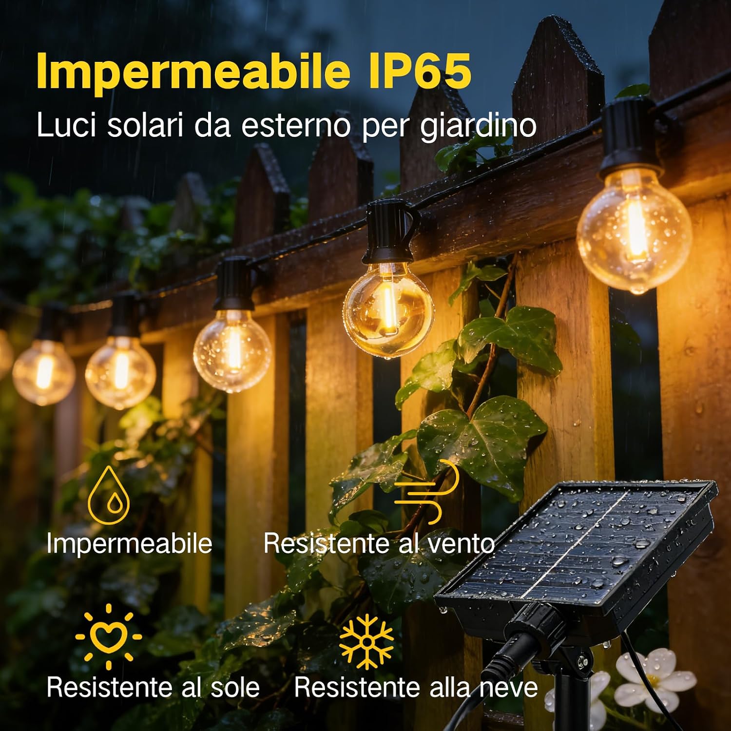 Detalle de Catena Luminosa Esterno Solare 15M con Telecomando e 18 Lucine G40 – IP65, Dimmerabile
