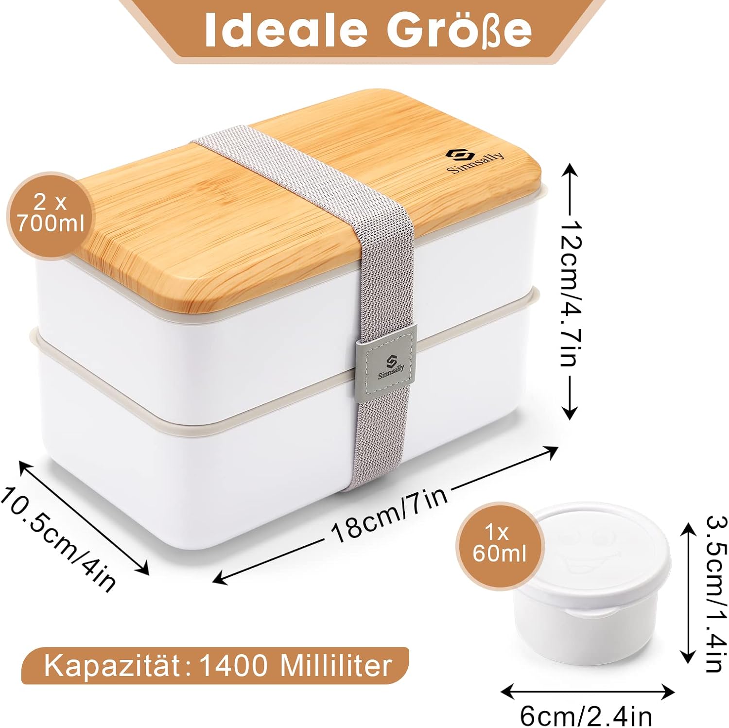 Detalle de Sinnsally Bento Box 1400 ml voor volwassenen, met vakken en bestek