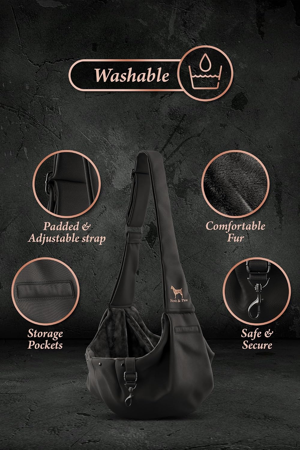 Detalle de Noah & Paw Dog Sling Carrier for Small Dogs (3–10 lb): Practical Comfort for Everyday Outings