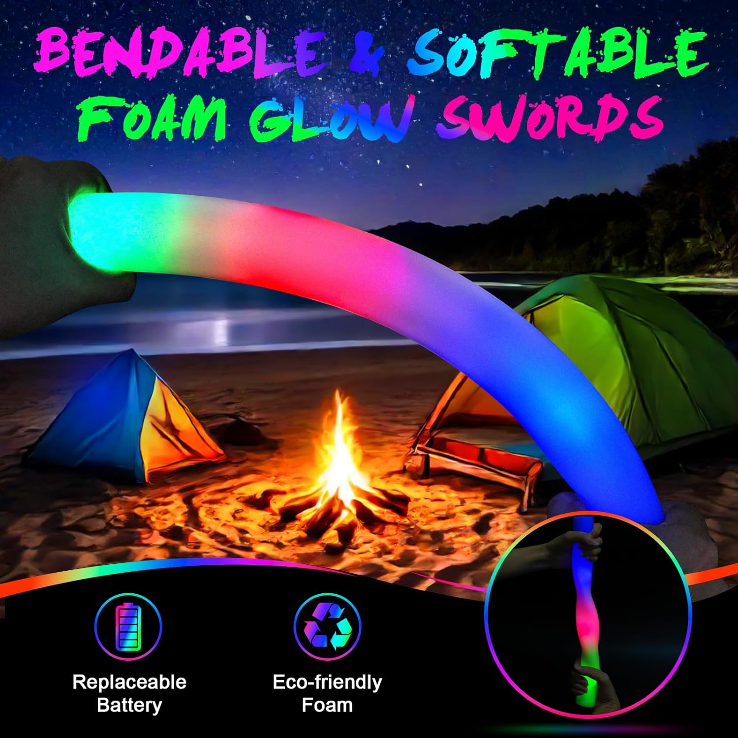 Thumbnail 2 de wellent 230 LED Foam Glow Sticks (Bulk Glow Sticks) with 3 Flash Modes