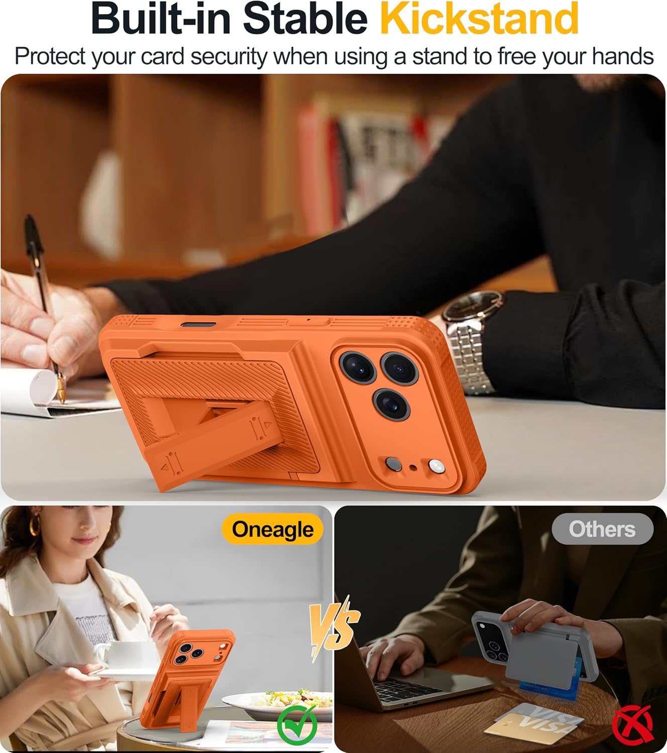 Detalle 2 de Oneagle iPhone 17 Pro Max Wallet Case with RFID Card Holder & Kickstand