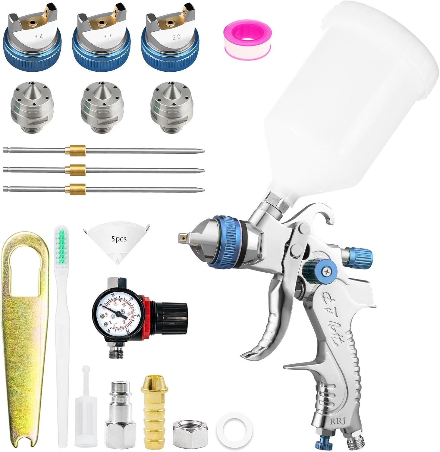 HVLP Gravity Feed Spray Gun with Air Regulator – 1.4/1.7/2.0mm Nozzles for Car, Furniture and DIY Painting