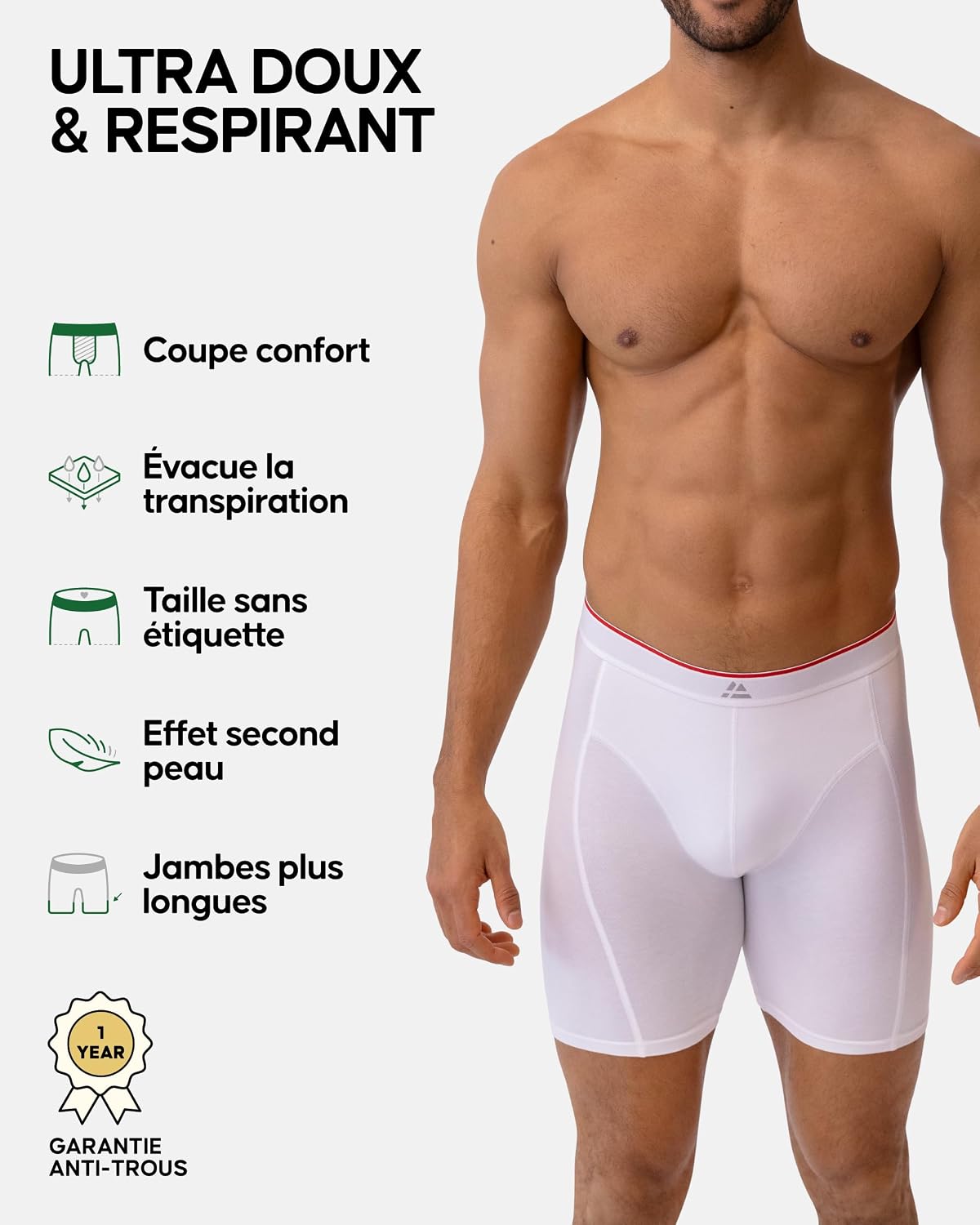 Thumbnail 5 de DANISH ENDURANCE Boxer homme bambou extra long – caleçon respirant, lot de 3