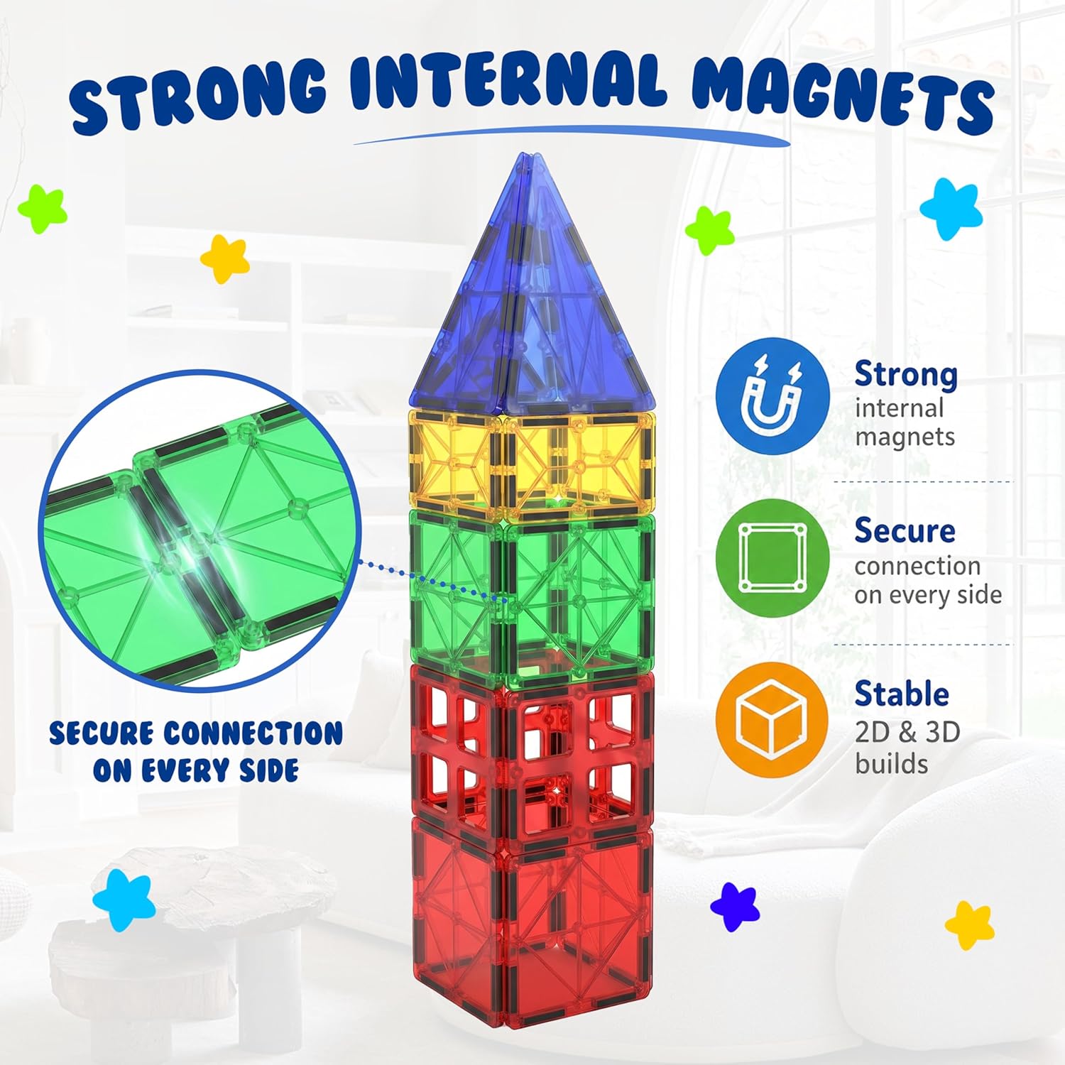Detalle 2 de Desire Deluxe Magnetic Tiles 47pc building set 🧩