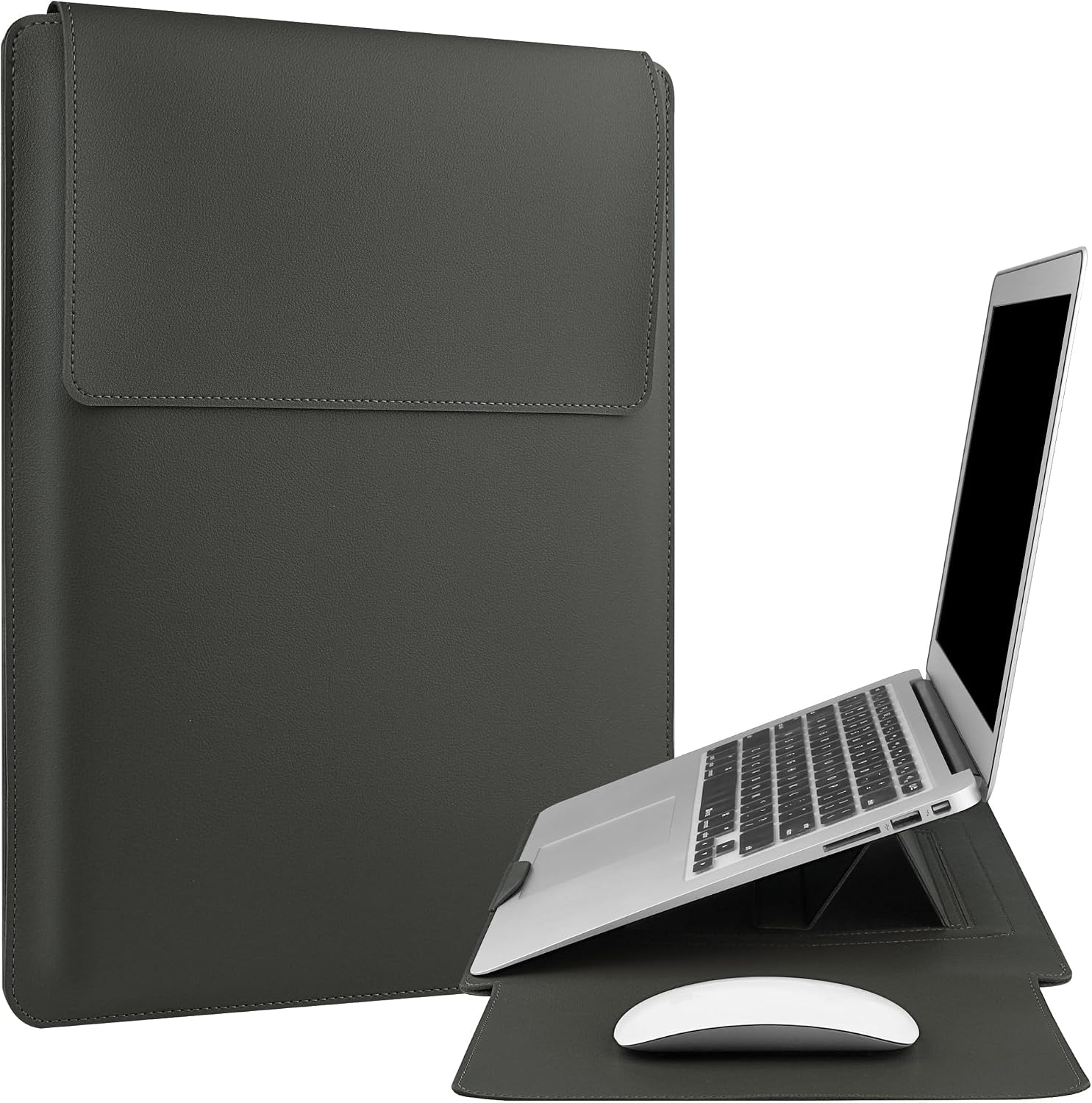 Detalle de HoYiXi Laptop-Hülle für 13–14 Zoll (grau) mit verstellbarem Standfuß und integriertem Mauspad