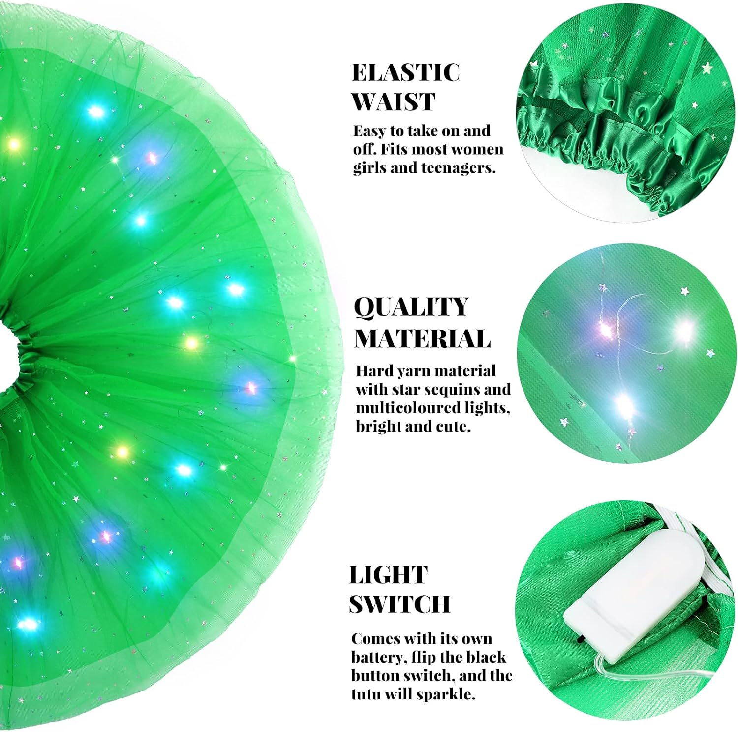 Detalle de Jupe en tulle LED Kefiyis pour femme, adulte et adolescente (tutu lumineux, plusieurs couleurs)