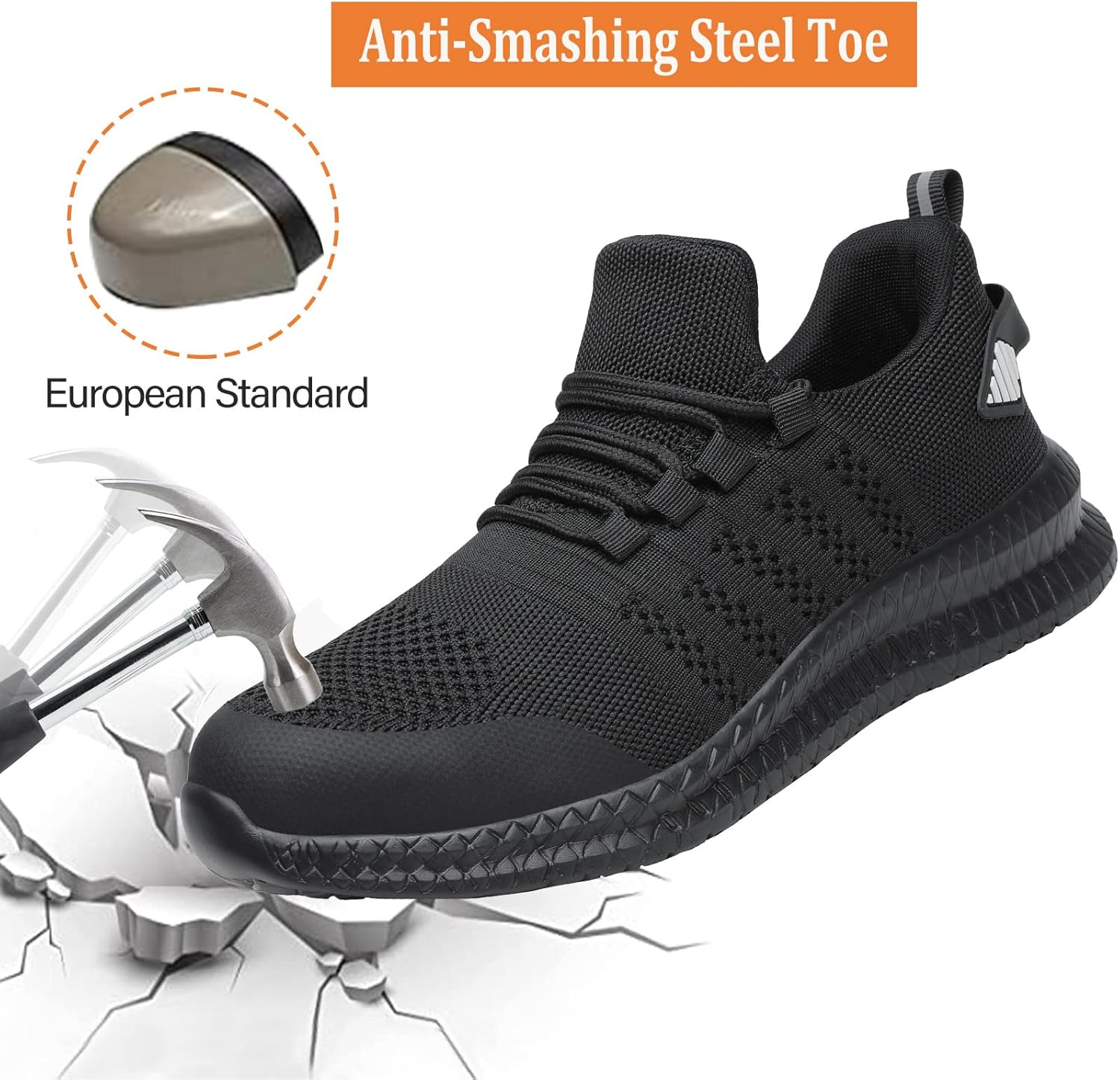 Detalle de Men’s and Women’s Steel Toe Work Shoes: Puncture Proof, Slip Resistant Lightweight Safety Sneakers
