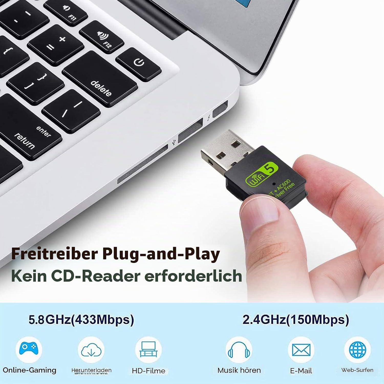 Detalle de RUIZHI WLAN-Stick USB 2-in-1: Dualband WLAN + Bluetooth 4.2