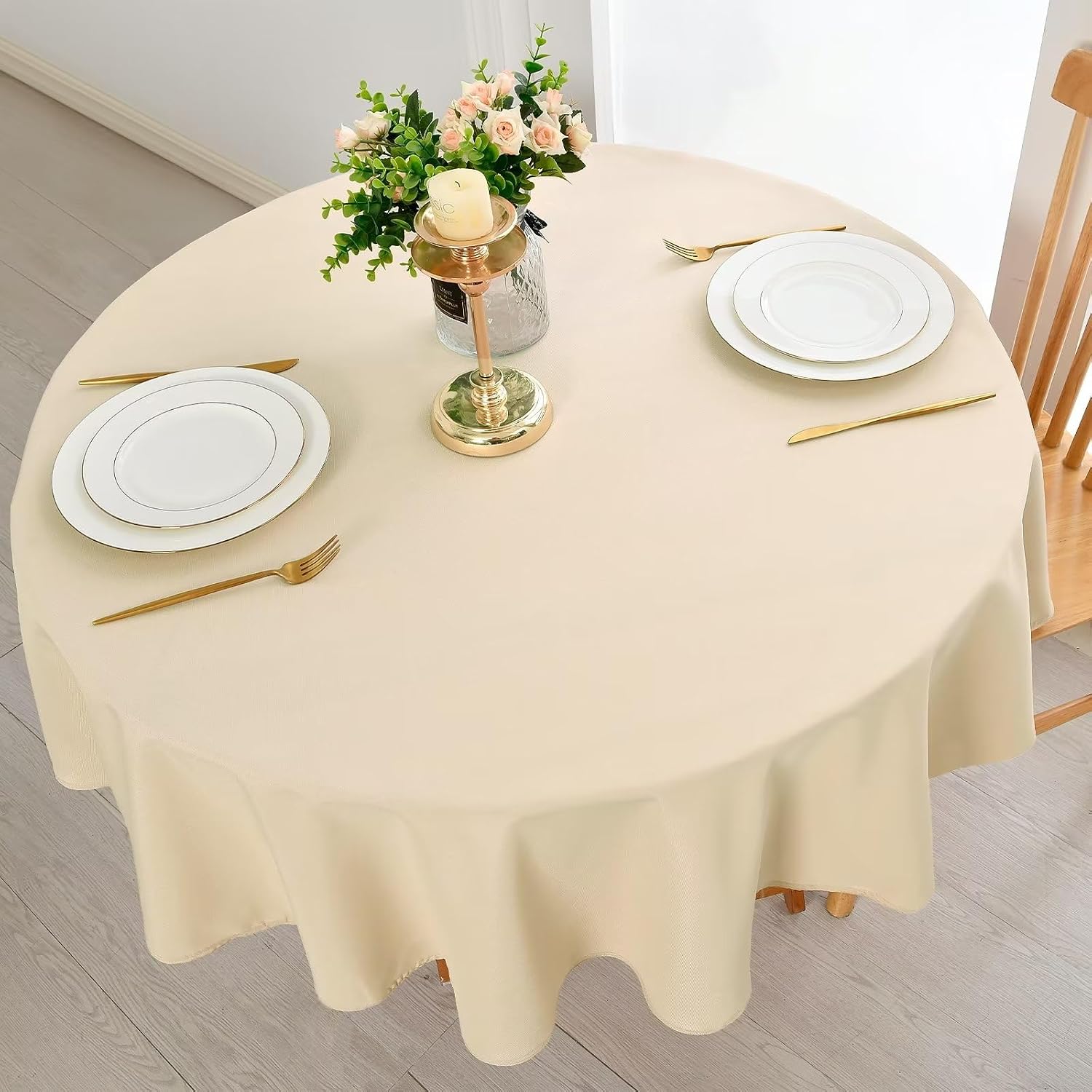 Detalle 2 de DWCN DWEU-YZBPWN-60-26 rond tafelkleed, 150 cm, beige polyester