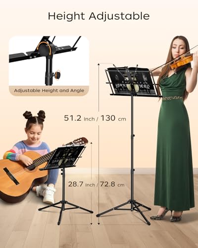 Detalle de K KASONIC 2 in 1 Music Stand Collapsible with Sheet Clip & Carry Bag (Black)