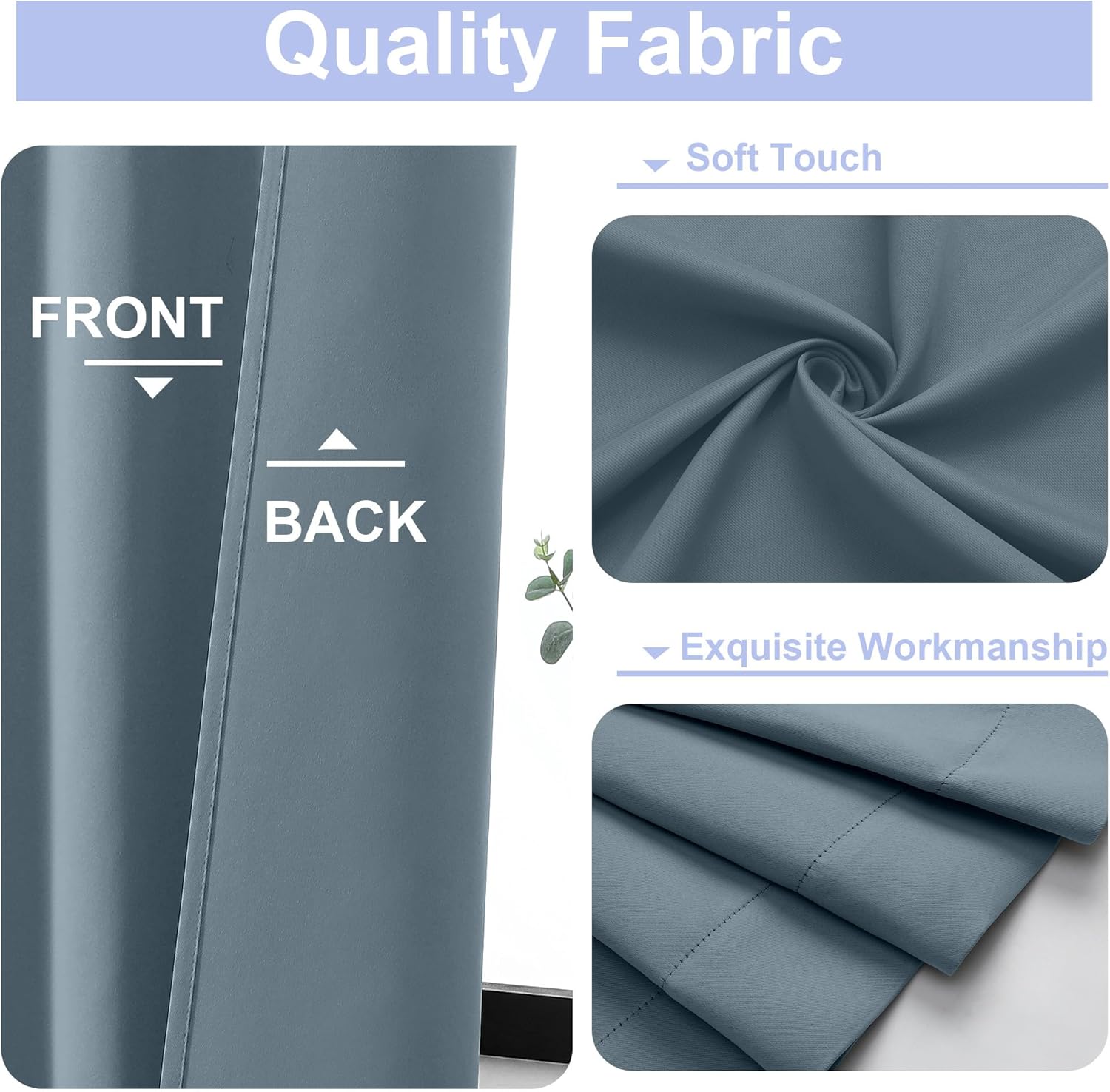 Thumbnail 2 de Simplebrand Ava Stone Blue Short Blackout Curtains (2-Panel Set) – Thermal Insulated Bedroom Drapes, 45 Inches Long