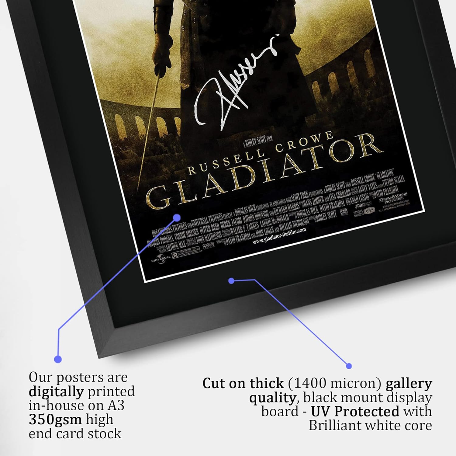Thumbnail 3 de HWC Trading Gladiator signed autograph style A3 framed poster for movie memorabilia fans