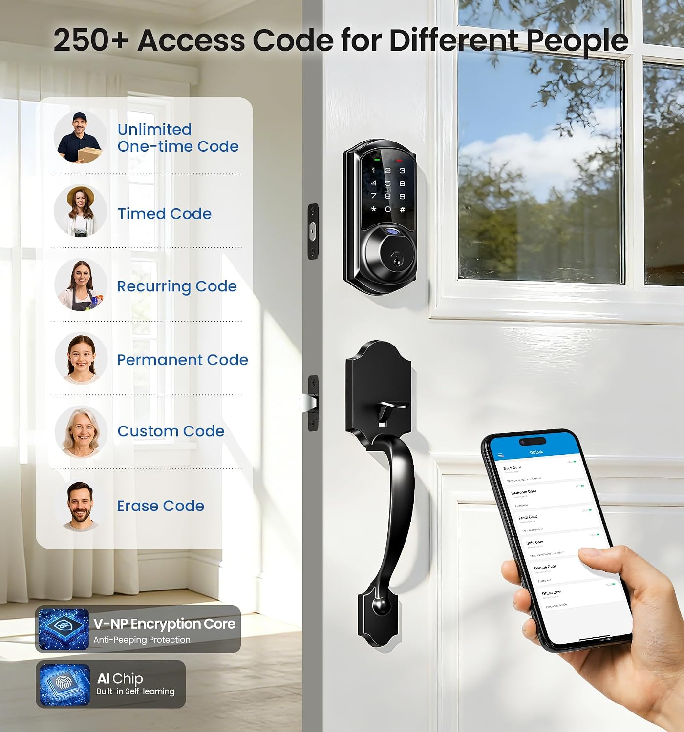 Detalle 2 de Veise Fingerprint Smart Lock, Matte Black