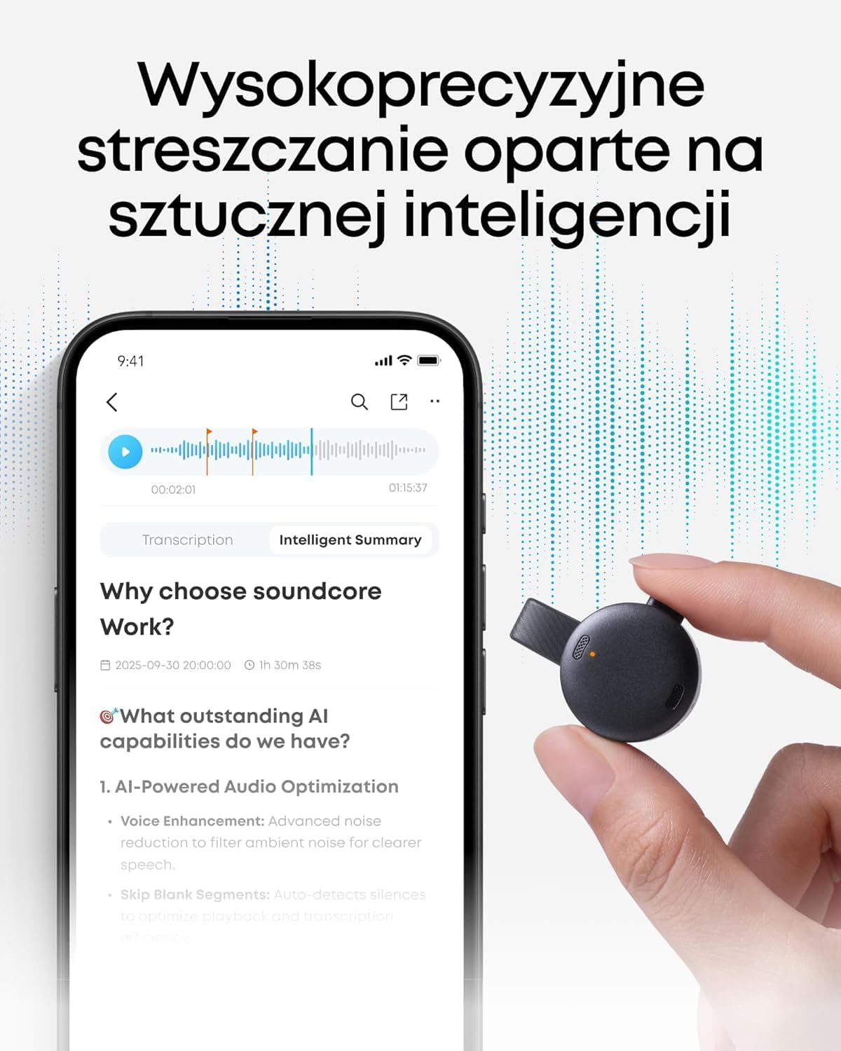 Detalle de Soundcore Work – dyktafon AI 8 GB z transkrypcją i certyfikatem MFi