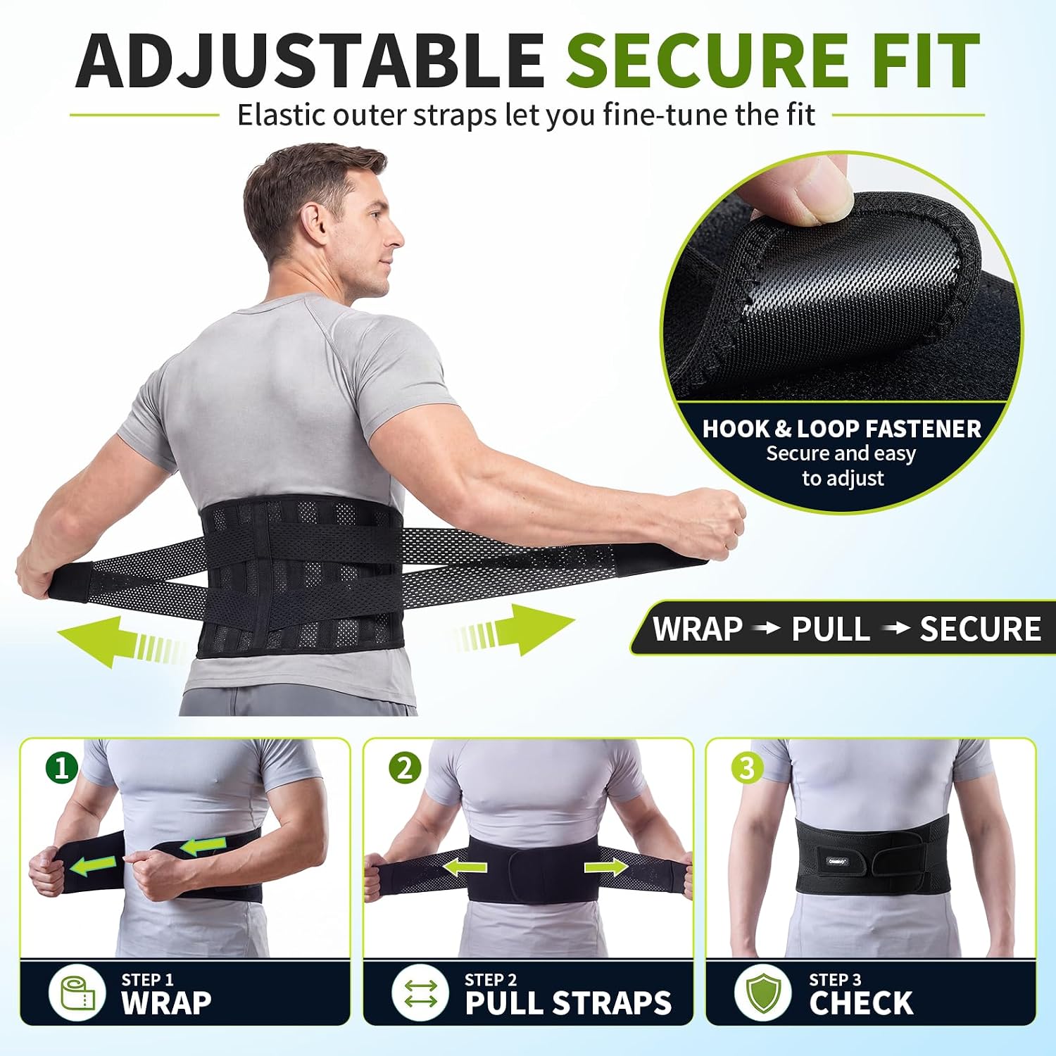 Detalle de CAMBIVO BS10 9-Stay Lumbar Support Belt with Adjustable Compression