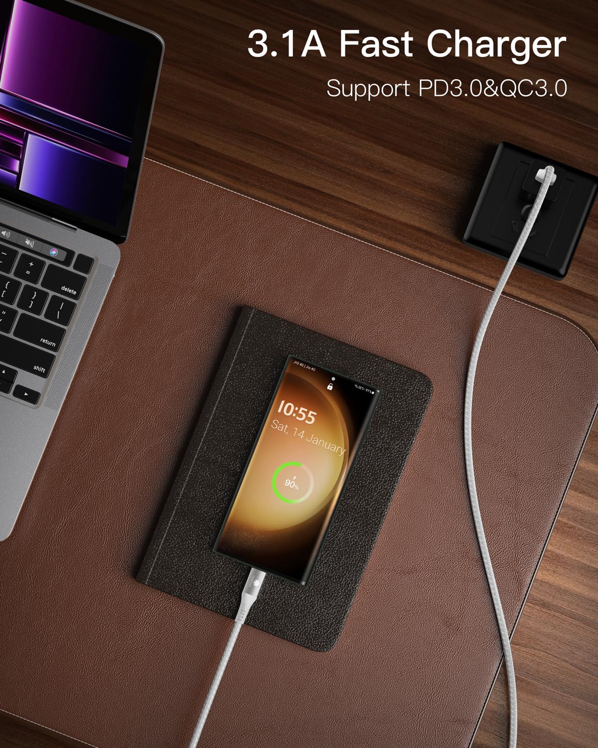 Thumbnail 4 de CONMDEX 2Pack USB-C to USB-A Fast Charging Cable (10Gbps, QC 3.0, 1m) — Android Auto & data transfer