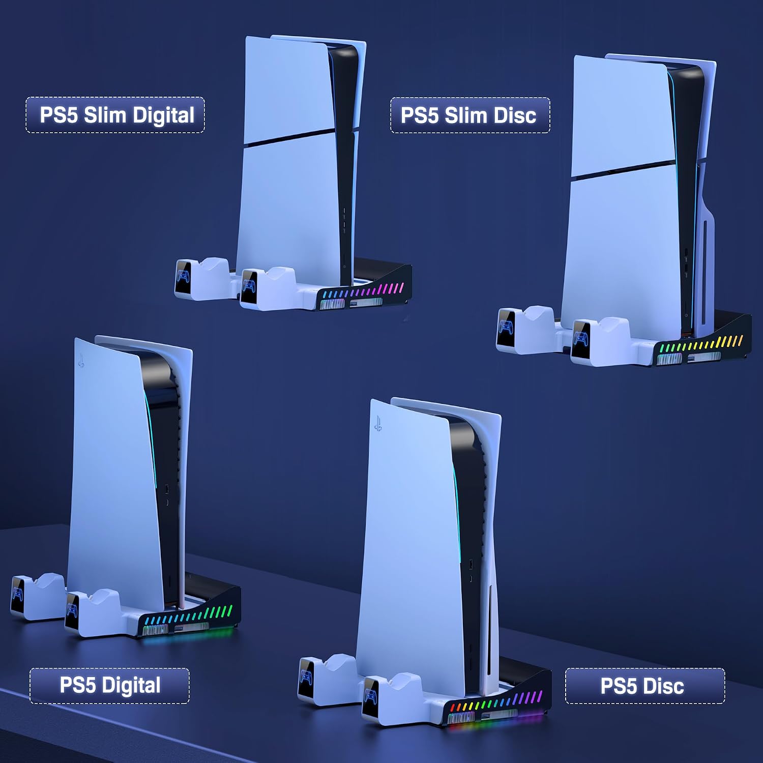 Thumbnail 6 de HELLCOOL PS5 Wandhalterung: All-in-One Standfuß mit Kühlung, Ladefunktion und RGB für PS5 Slim/Disc/Digital