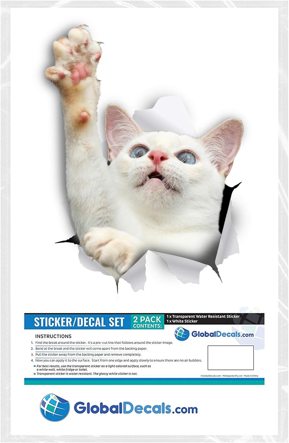 Thumbnail 5 de Winston & Bear 3D Cat Stickers – 2 Pack (White Reaching Cat)