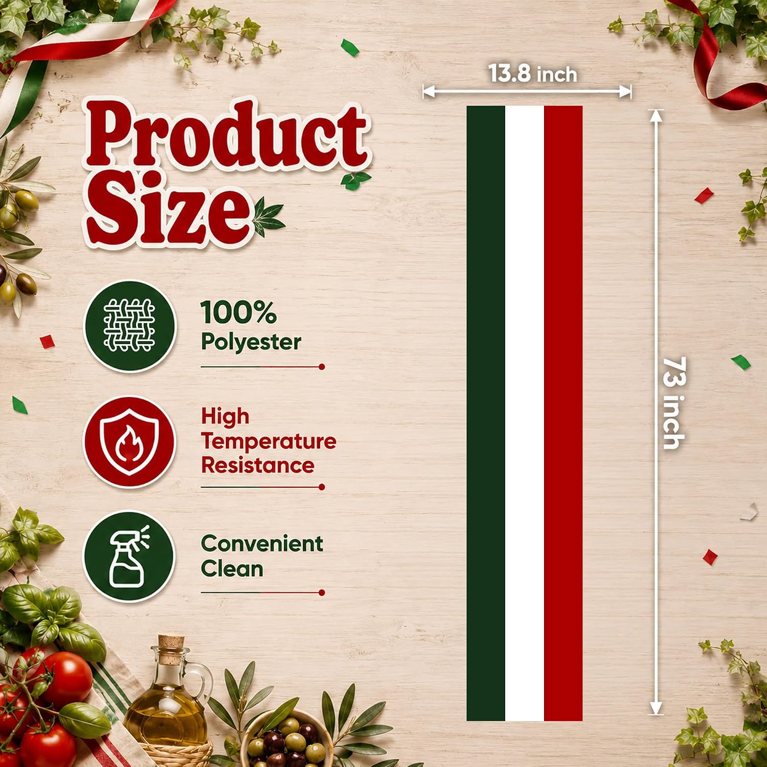 Detalle de Italian Flag Table Runner, Polyester