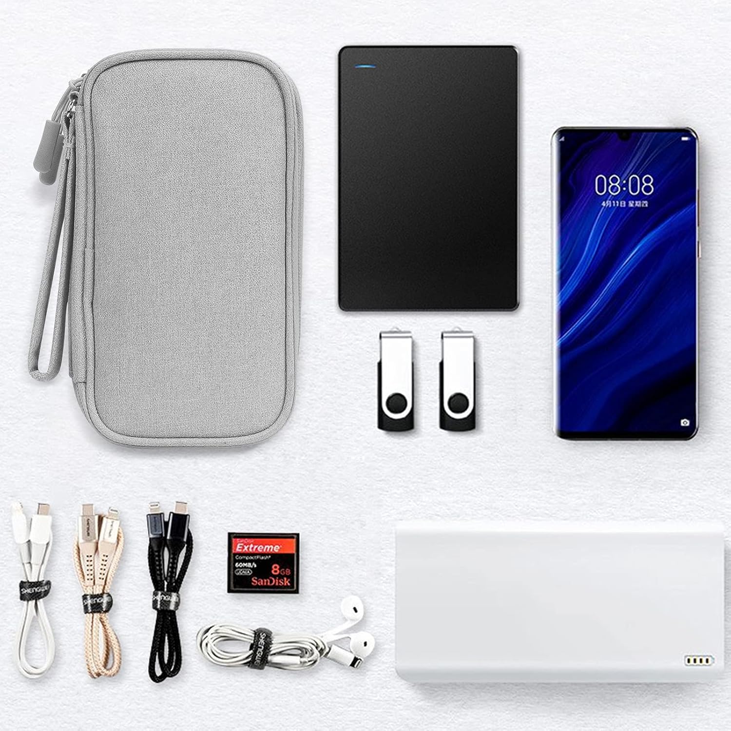 Detalle de Skycase Kabeltasche – Doppelter Elektronik-Organizer mit Tragegriff, 8.3" x 5" x 2.6