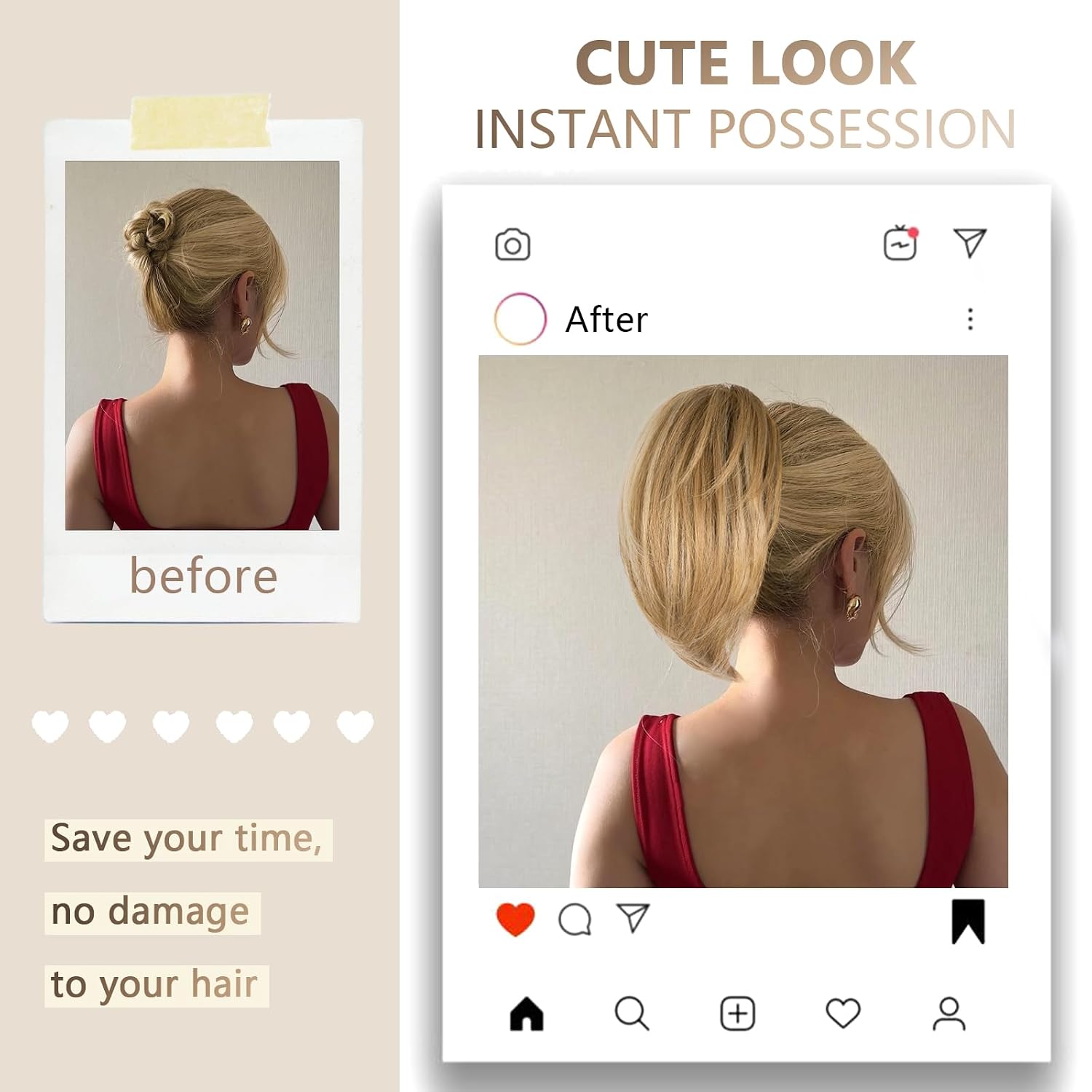 Detalle de Clip on Ponytails for Women - 10 Inch Short Straight Synthetic Ponytail Extension (Dark Blonde with Beige Highlights)