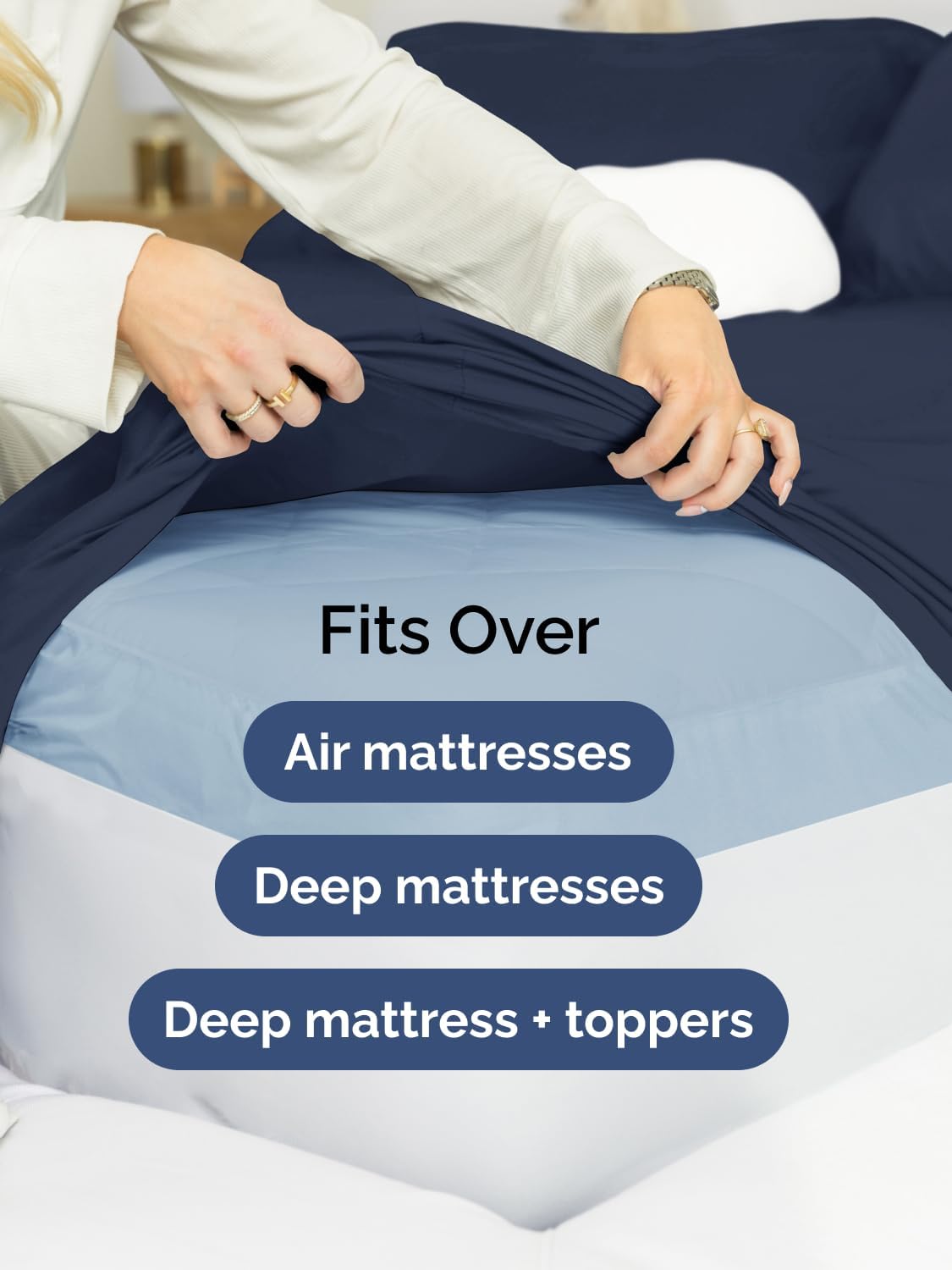 Thumbnail 5 de Extra Deep Queen Fitted Sheet by CGK Unlimited — Navy Blue, 18–24" Deep Pockets