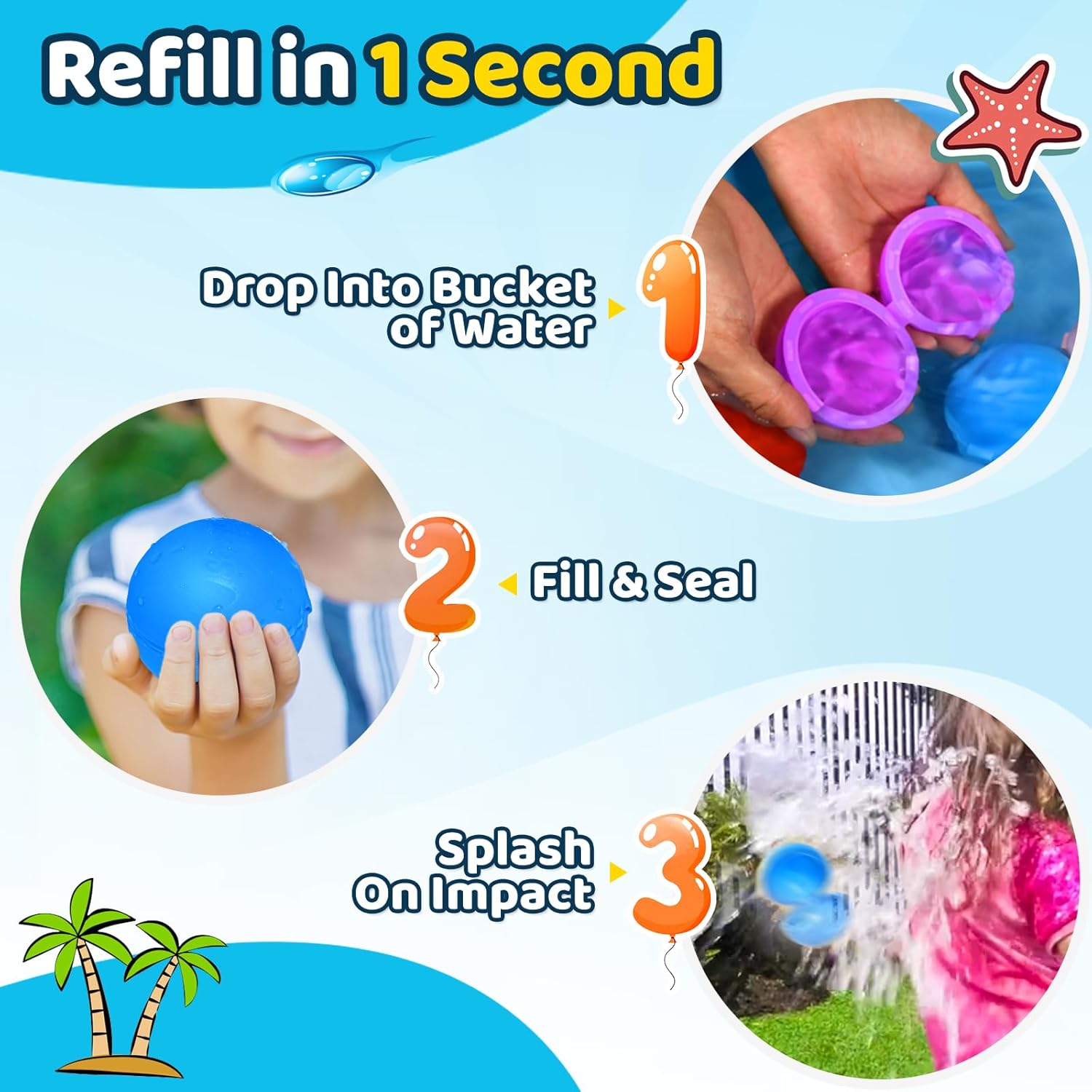 Detalle de 12 Stück wiederverwendbare Wasserballons – magnetisch, silver Silikon, für Outdoor-Sommer-Spaß
