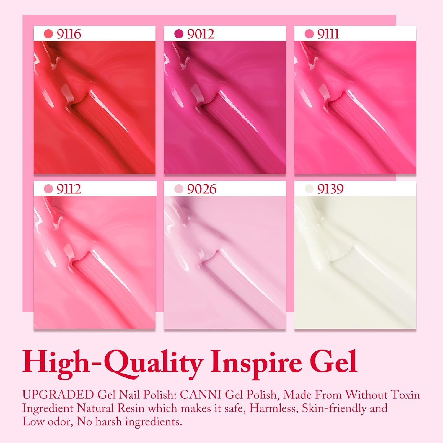 Detalle 2 de CANNI Pink Gel Nail Polish Set (6 Colors) for French Tips, DIY Nail Art, Glossy Long-Lasting Finish