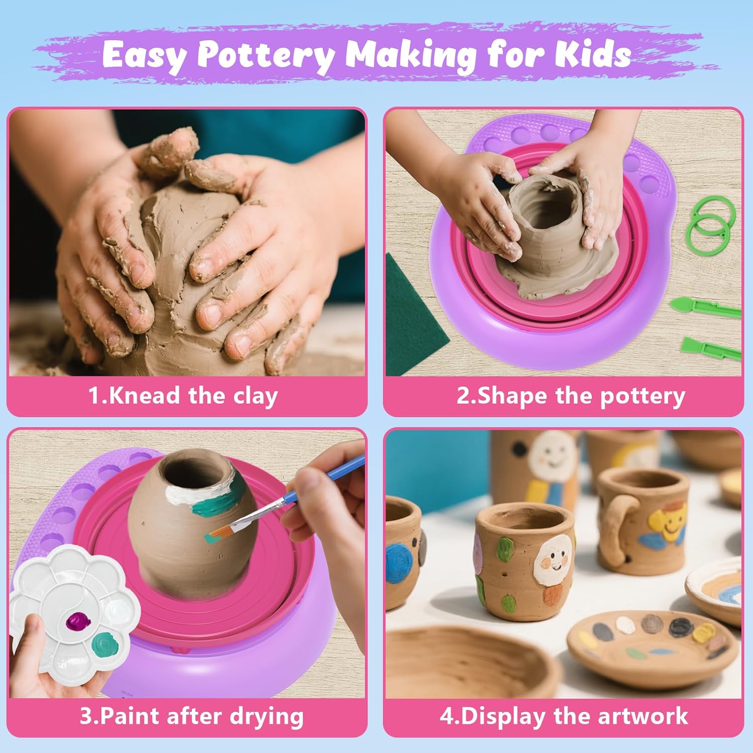 Thumbnail 3 de TingingYuli Plato de alfarería para niños Rosa Lila