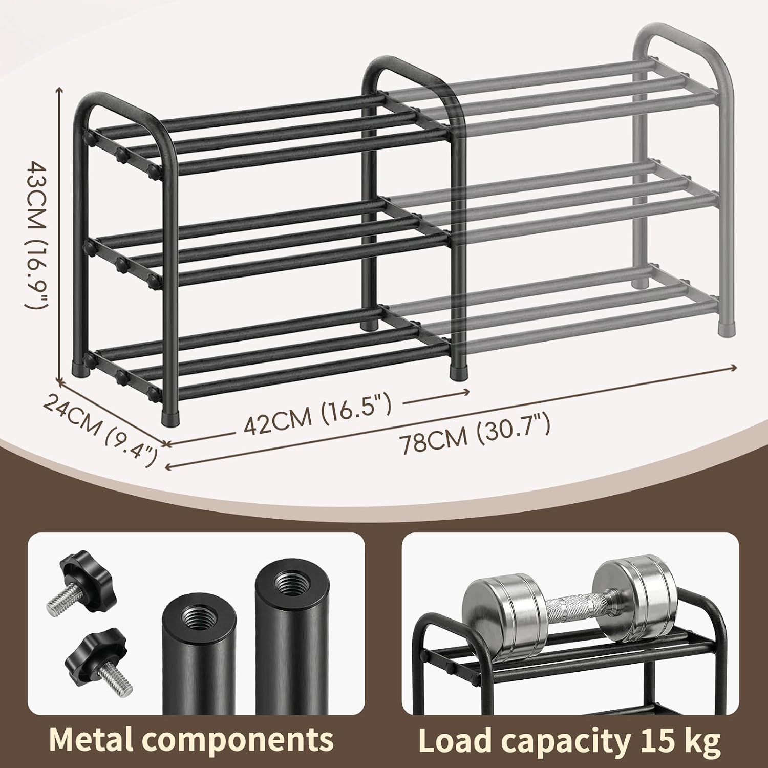 Thumbnail 1 de MIKVOYO 3-Tier Extendable Shoe Rack – Black Metal, Adjustable to Suit Small Spaces
