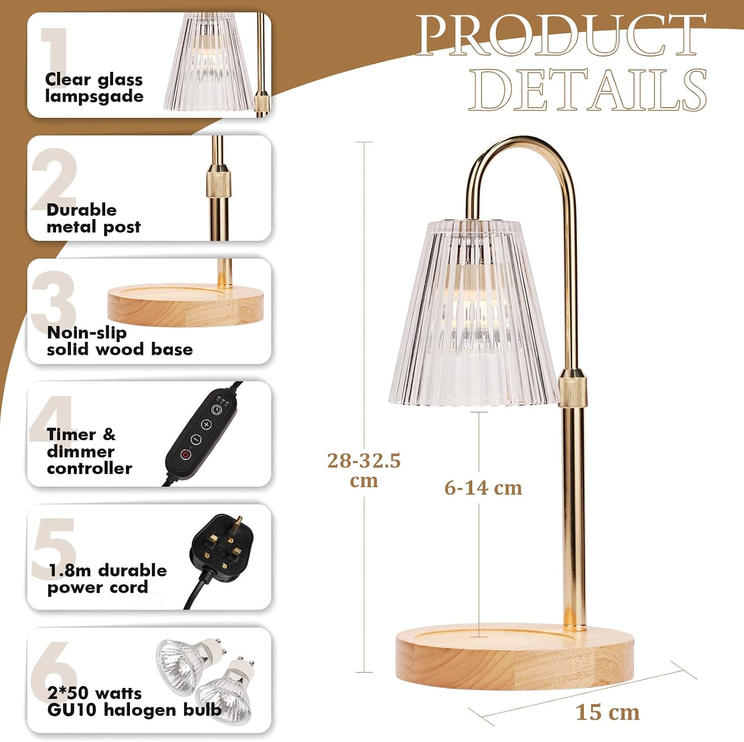 Detalle de Funistree Candle Warmer Lamp with Dimmer and 3-Pack Scented Candles