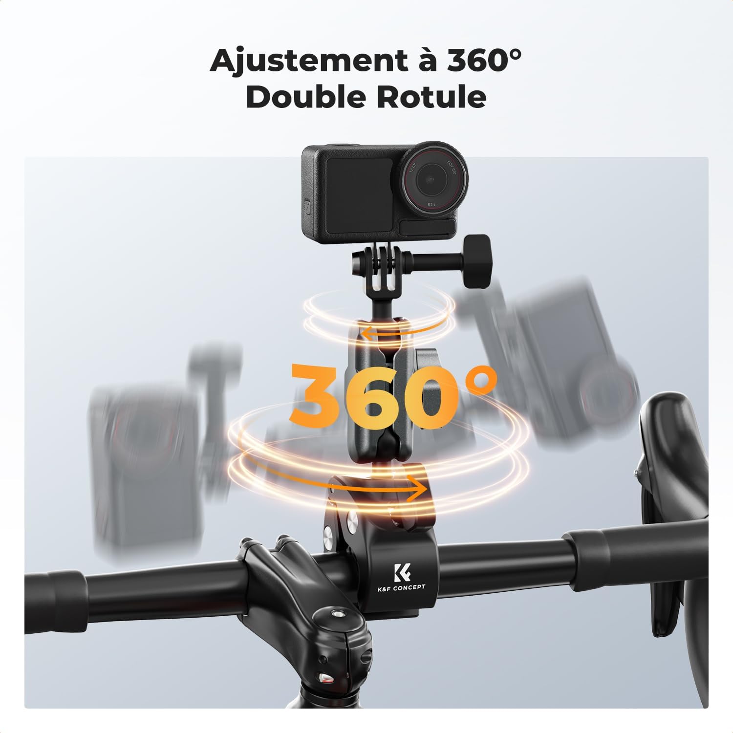 Detalle de K&F CONCEPT Support Super Pinces double rotule 360° pour caméra d’action (guidon vélo/moto)