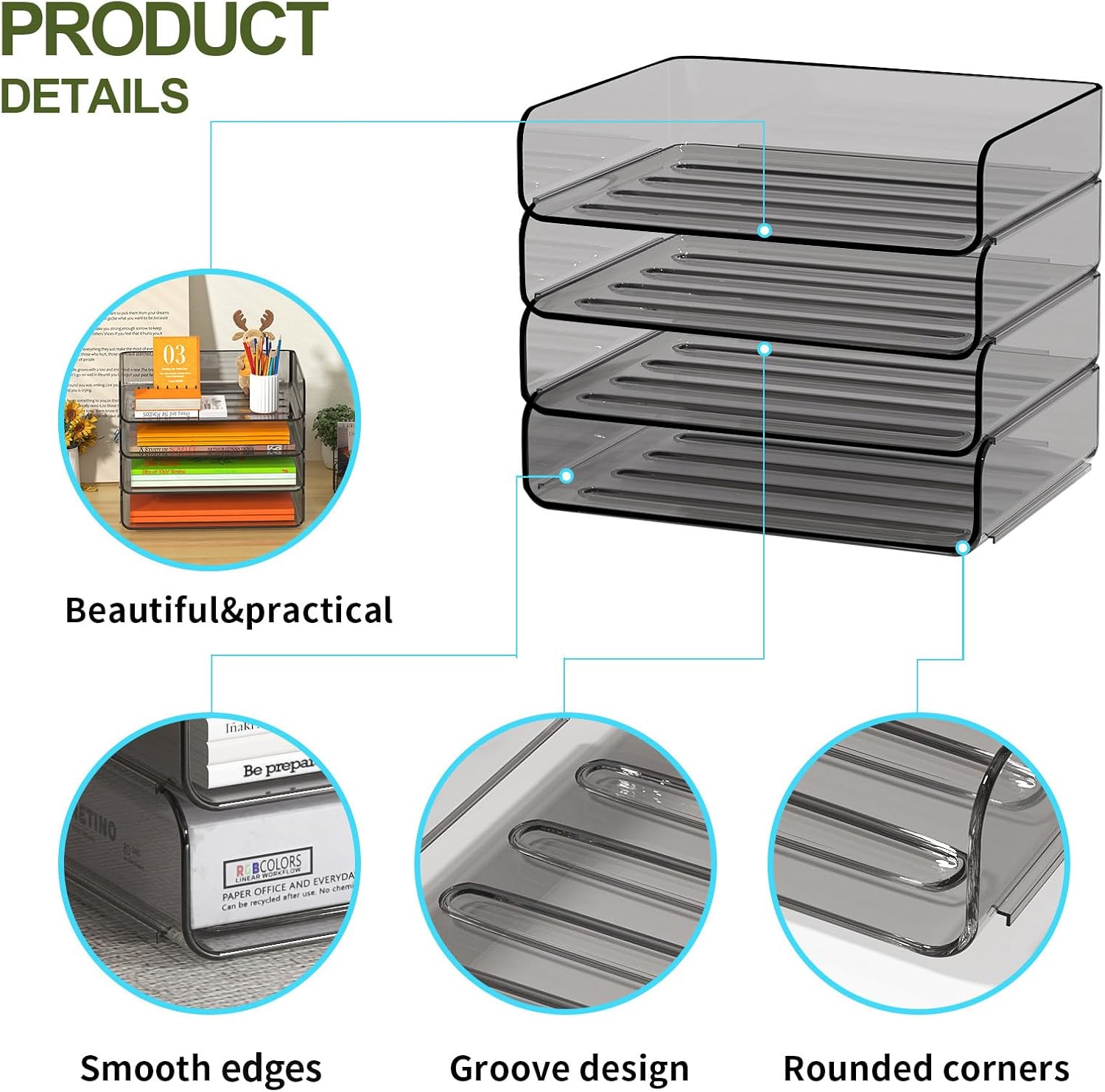 Thumbnail 6 de FANXIYQ 4-Tier Acrylic Paper Tray Organizer, Brown, Stackable and Tool-Free