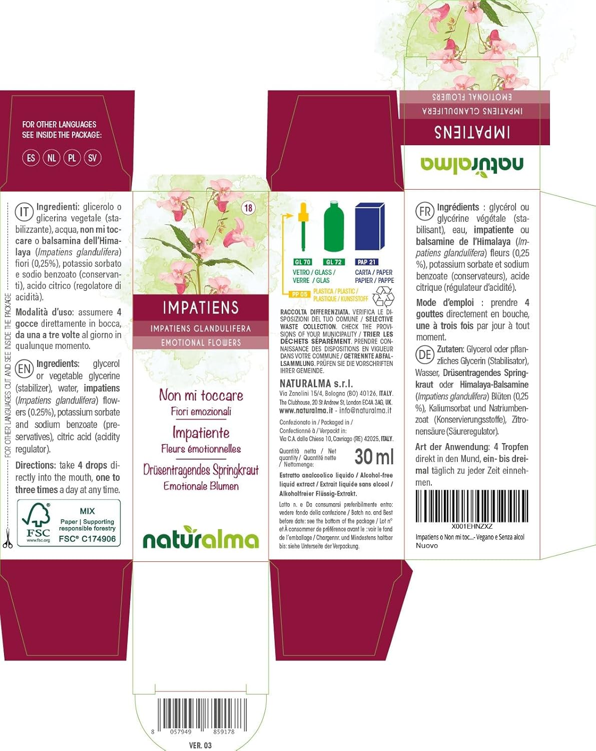 Detalle 2 de Impatiens o Non mi toccare (Impatiens glandulifera) Fiori emozionali Naturalma – Gocce 30 ml