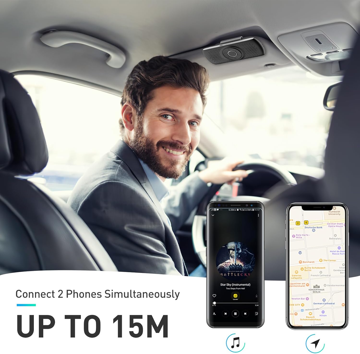 Detalle de AGPTEK Hands Free Car Phone Kit Bluetooth 5.0 with TF Card Slot and Sun Visor Clip